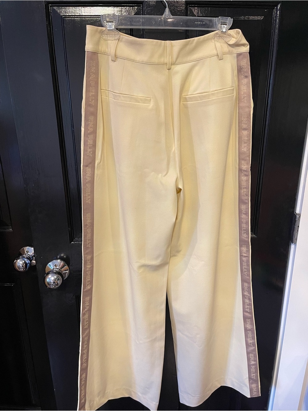 ENA PELLY Bronte Pants Cream Wide-Leg Trousers with Taupe Side Trim